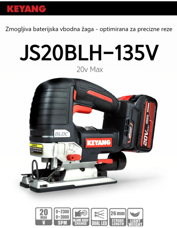 file Baterijska vbodna zaga Keyang JS20BLH 135V 20V celoten opis