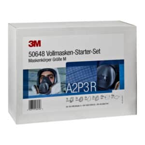 Celoobrazna maska 3M 50648 – Starter Set – velikost M – s priloženimi filtri in predfiltri, zagotavlja zaščito pred tako rekoč vsemi nevarnostmi. Priložene zaščitne folije pa vizir maske zaščitijo pred ostanki barve oz. mehanskimi poškodbami.
