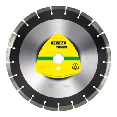 Diamantna rezalna plošča Klingspor DT 910 A Special, zaščitnimi segmenti za zaščito jedra in 12mm visokimi segmenti za hitro rezanje asfalta, svežega betona in estrihov.