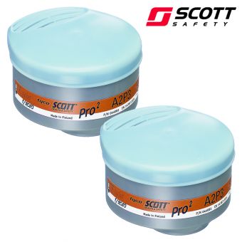 Filter scott pro2 a2p3, ščiti pred organskim in anorganskimi plini in hlapi, hlapi topil in finim prahom.