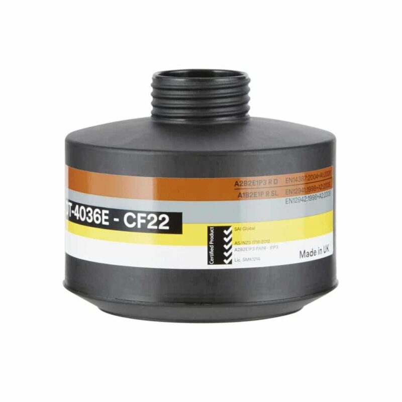Kombinirani filter 3M CF22 A2B2E1P3 R D, DT-4036E, zagotavlja aktivno zaščito pred organskimi, anorganskimi ter kislimi plini in hlapi, trdnimi in tekočimi delci, radioaktivnimi in strupenimi delci ter mikroorganizmi.