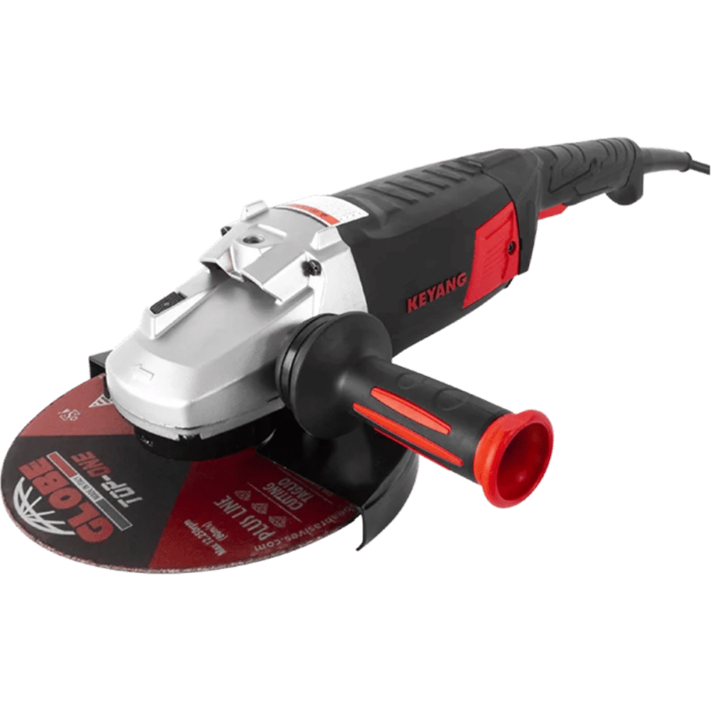 Kotni brusilnik KEYANG DG230-22 Ø230mm – 2200W LASTNOSTI: – Mehki zagon – Ročaj za minimalni prenos vibracij – ANTI VIBRATION – Gumiran ročaj – Mehki zagon – Ščit z zaščito pred vrtenjem – Zaščita pred nenamernim zagonom – Direktno hlajenje za visoke stopnje obremenitve in večjo trpežnost – Potisno / zatično stikalo – Primeren za hitrozatezne SDS matice – Možnost montaže ročaja levo/desno