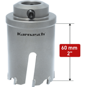 HM kronska žaga POWER MAX 60 ALLROUND - globina reza 60mm Kronske žage KARNASCH uporabniku ponujajo maksimalno fleksibilnost. S pomočjo Easy-Change hitromenjalnega sistema, ki ga uporablja linija kronskih žag POWER-MAX, je področje uporabe zelo široko. Kronske žage je mogoče uporabljati na ročnih, namiznih, radialnih in kronskih vrtalnih strojih ter stružnicah. Posamezno krono je zaradi Easy-Change vpetja mogoče uporabljati na vseh vrstah vrtalnih strojev. Linija kronskih žag POWER-MAX omogoča obdelavo vseh vrst jekla, konstrukcijskih in nerjavečih jekel. Primerna tudi za uporabo na neželeznih kovinah kot so aluminij, baker in mesing ter plastikah, CFK / GFK in sendvič materialih.