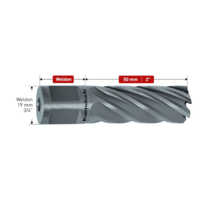 Kronski sveder KARNASCH HSS-XE, SILVER-LINE50, WELDON vpetje – globina reza: 50mm Svedri linije SILVER-LINE so izvrstna izbira za univerzalno rabo. LASTNOSTI: Izdelani iz visoko legiranega, specialnega HSS-XE jekla. Izjemna trdnost ozobljenja – do 68 HRC – za visoko odpornost na obrabo in dolgo življenjsko dobo. Podjetje KARNASCH sodi med redke proizvajalce kronskih svedrov, ki standardno izdeluje stopenjsko kaljene svedre. Z omenjenim postopkom dosegajo visoke stopnje trdote rezil (do 68 HRC), sveder pa ohrani prožnost. Sedem različnih geometrij rezila, optimiranih glede na premer in globino reza, omogoča vrhunske rezne lastnosti. Za večje premere, si oglejte izdelek – št.art.: 201316