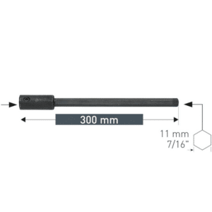 Podaljšek šestkotnega vpetja 11,0mm (7/16″) - dolžina 300mm Primerno za: Za vpetje kronskih žag - s šestkotnim vpetjem - 11mm, št.: 210028, 210029 Za kronske žage ALLROUND ECO - žage s trdokovinskim ozobljenjem - 11mm (7/16"), št.: 201159 Za vpetje Bi-Metall kronskih žag - šestkotno - 11mm (7/16"), 201521, 201528