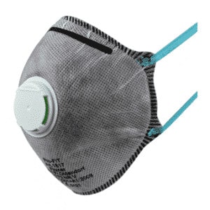 Respirator ffp2 z aktivnim ogljem in izdihovalnim ventilom, za ščito pred trdnimi delci in hlapi, finim prahom.