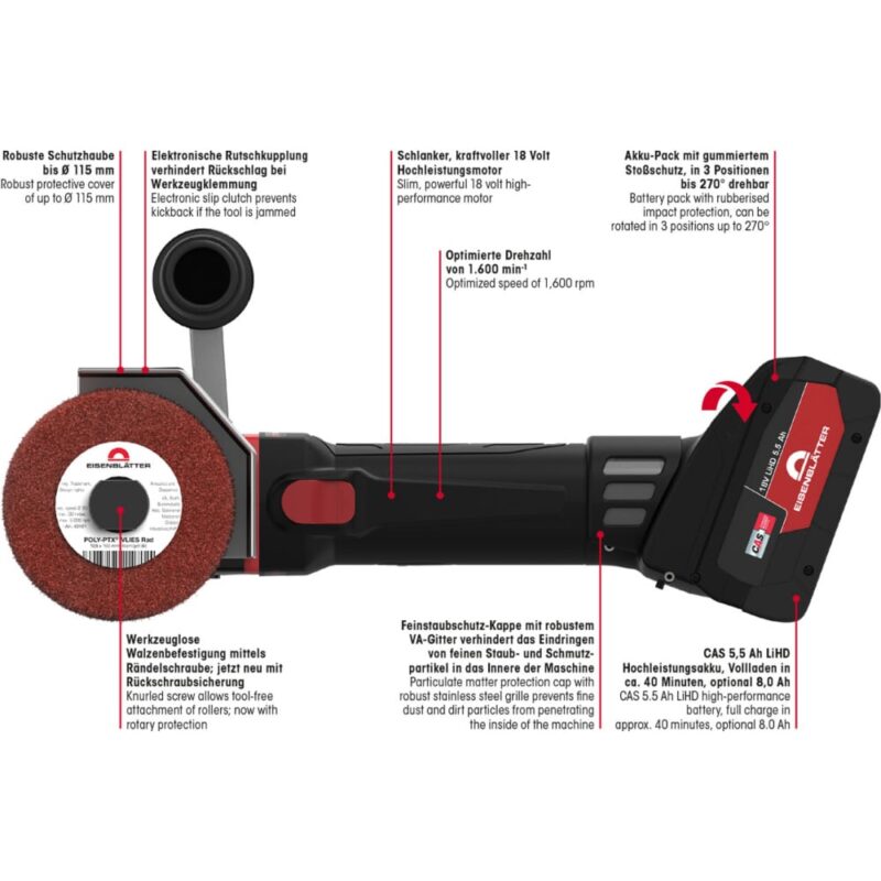 Ročni akumulatorski brusilnik Eisenblätter POLY-PTX® AKKU HT BASIC SET - slika 4