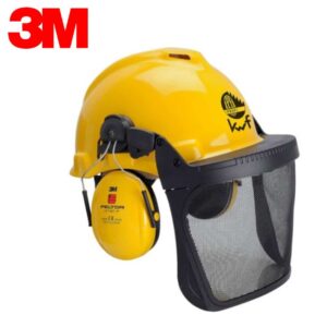 3M G3000 - set za zaščito glave 3MY515B, sestavljajo čelada G3000, z usnjenjim vložkom in zasučnim zapenjanjem - v rumeni barvi, H510P3E glušniki in poliamidni celoobrazni vizir 5B.