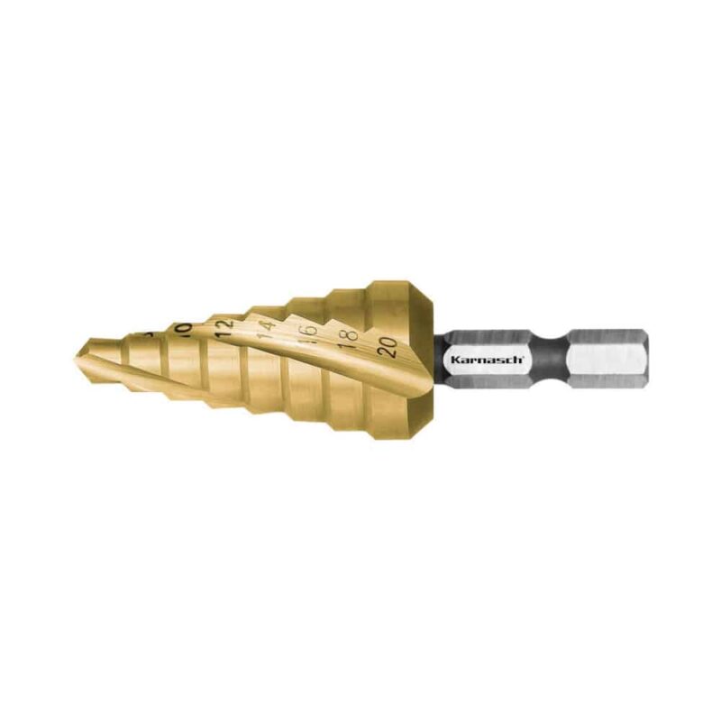Stopničasti sveder KARNASCH HSS-XE TIN-GOLD - šestkotno vpetje (6 - 20mm) - 2 rezili - slika 2